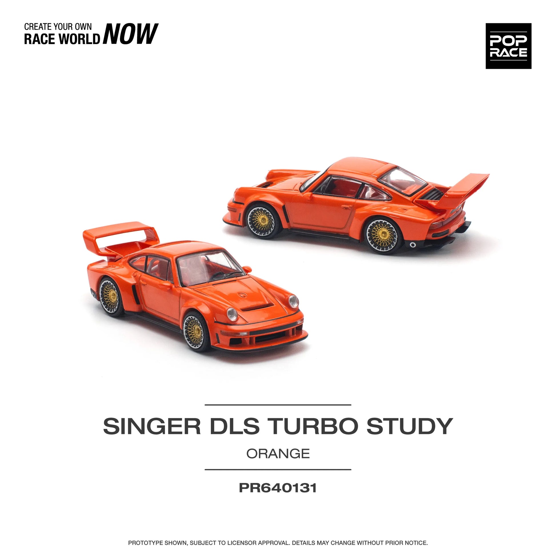 Front and side angle of Singer DLS Turbo Study diecast car by Pop Race, 1:64 scale