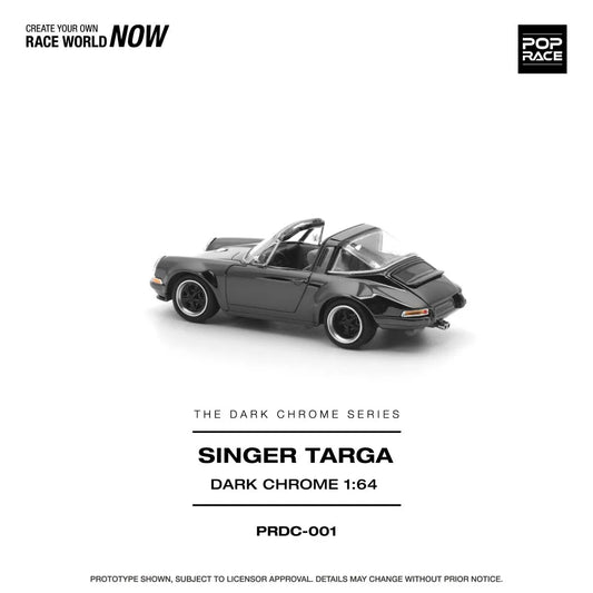 Pop Race Singer Targa Dark Chrome 1:64 diecast model car rear three-quarter view