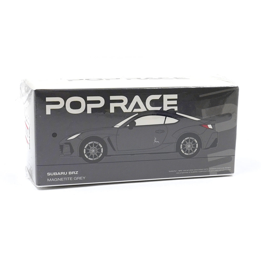 Front view of Subaru BRZ Grey 1:64 diecast model box by Pop Race