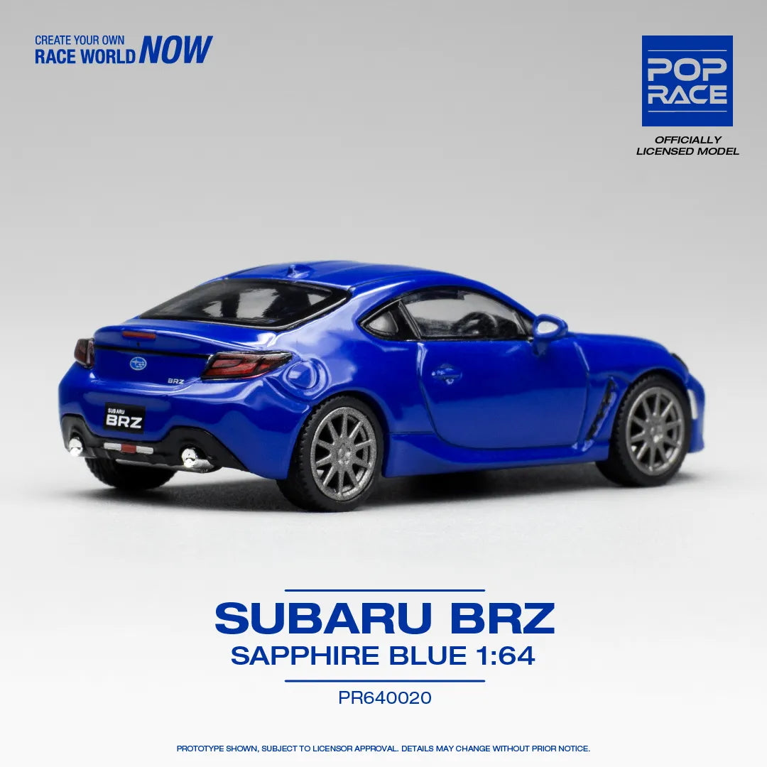 Pop Race Subaru BRZ Sapphire Blue diecast model – Rear display view