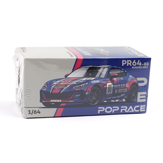 Front view of Subaru BRZ Tokyo Subaru Racing 1:64 diecast model box by Pop Race