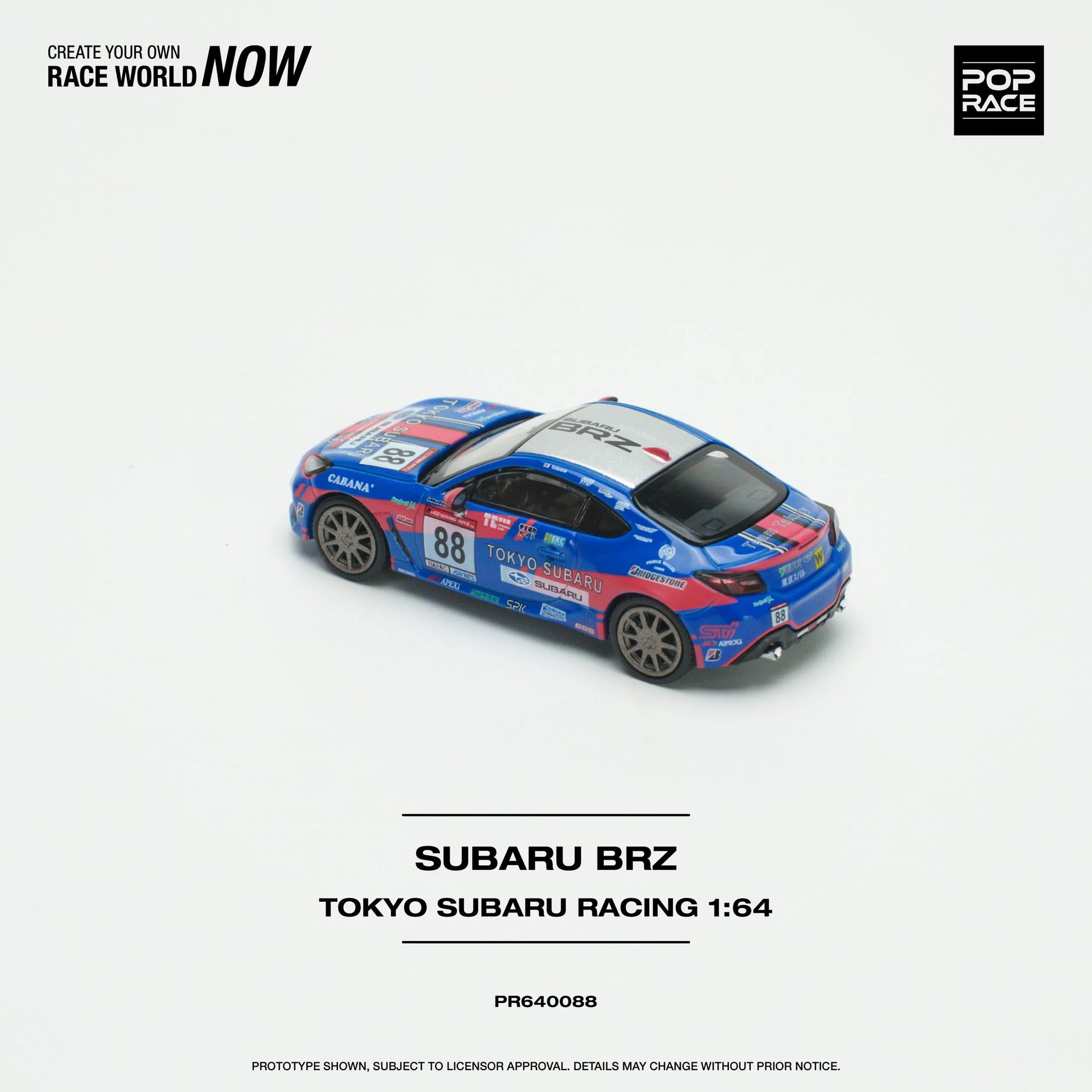 Rear view of Subaru BRZ Tokyo Subaru Racing 1:64 model car by Pop Race