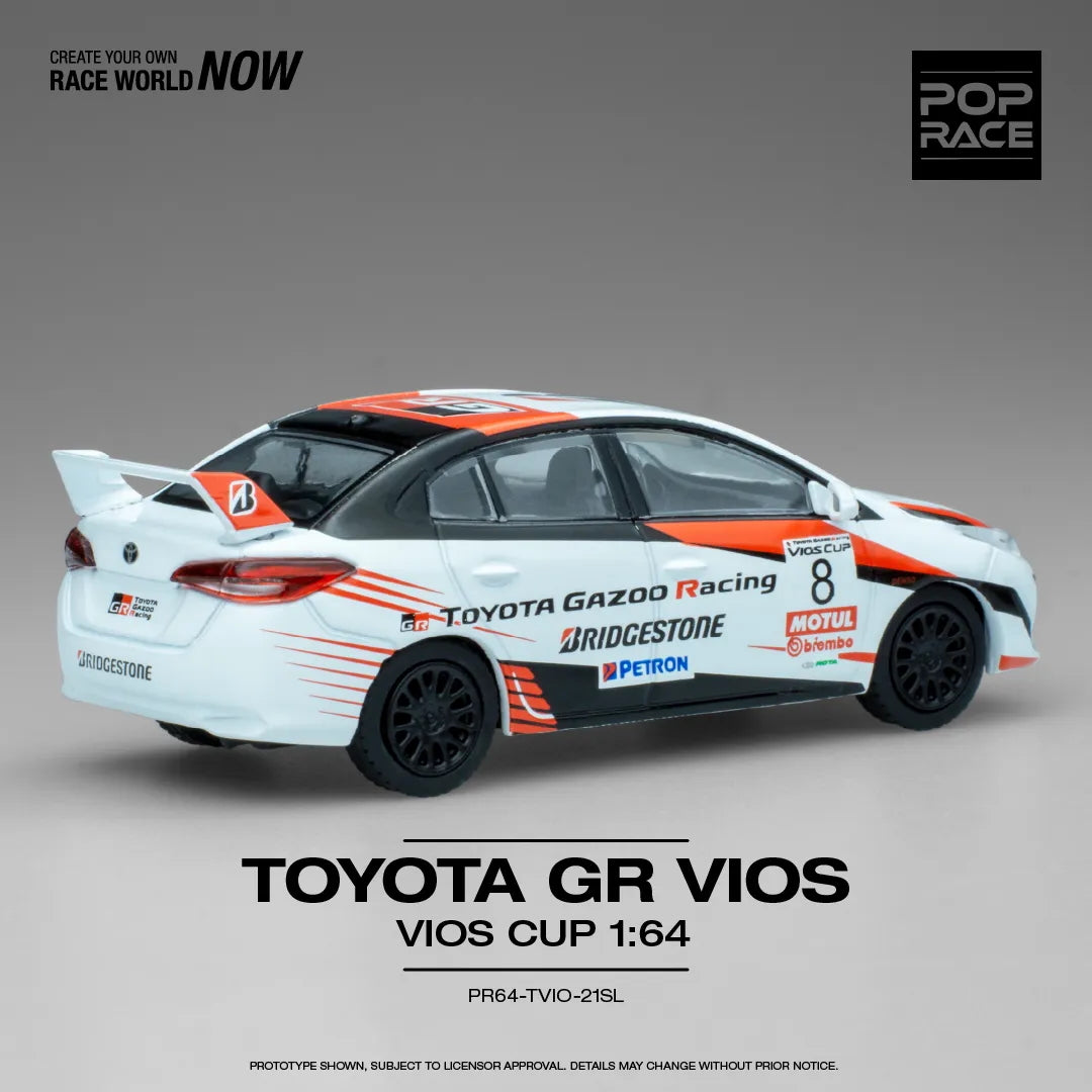 Rear view of Toyota GR Vios Cup Pop Race 1:64 diecast car