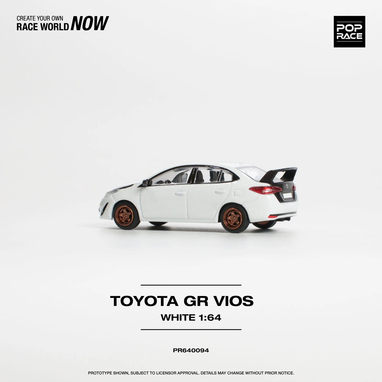 Rear view of Toyota GR Vios White Pop Race 1:64 diecast car