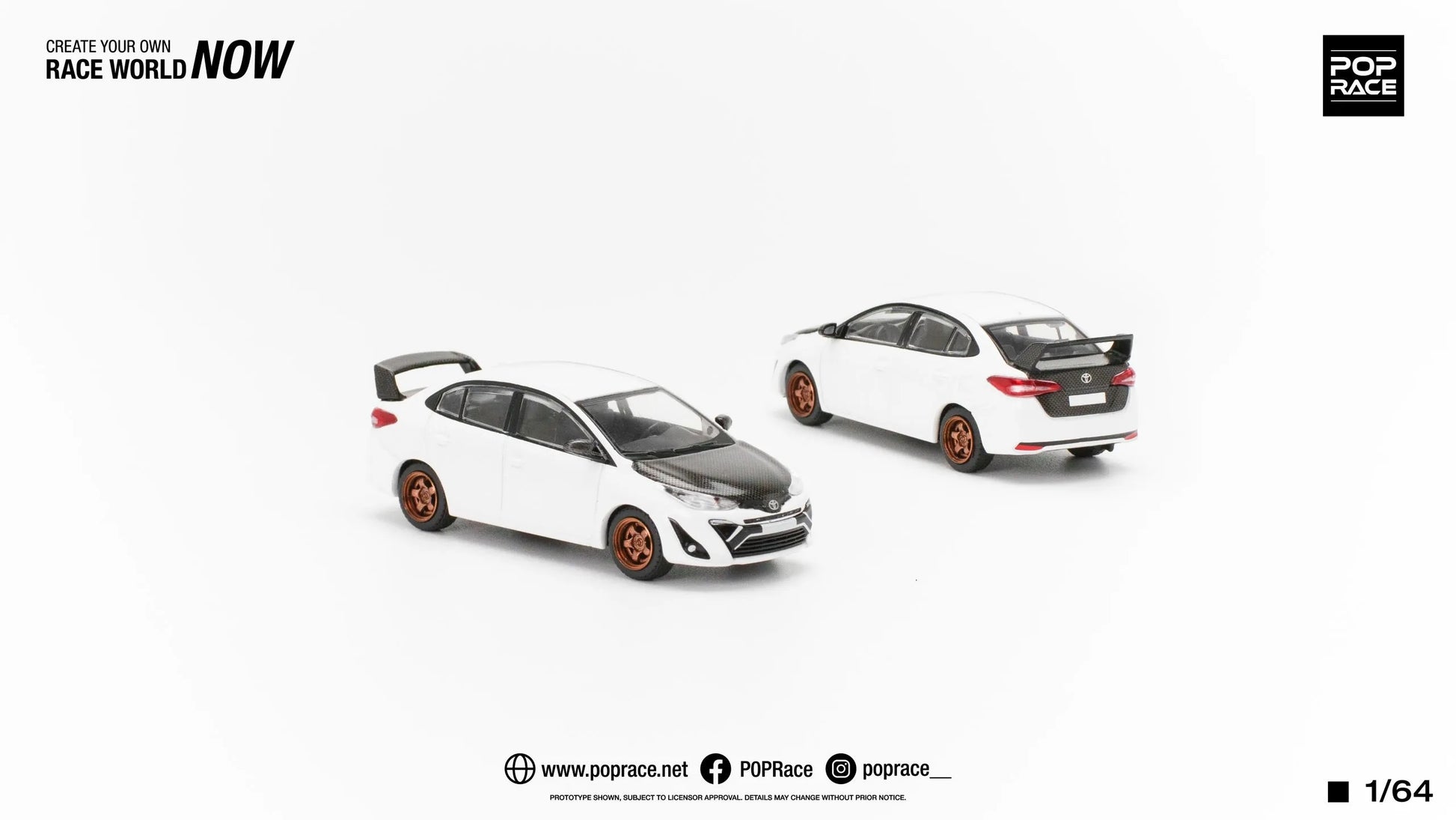 Unboxed two Toyota GR Vios White diecast model cars by Pop Race