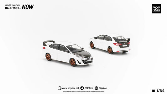 Unboxed two Toyota GR Vios White diecast model cars by Pop Race