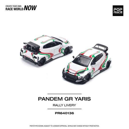 Toyota GR Yaris Pandem Rally Livery 1:64 diecast by Pop Race – Front display angle and back