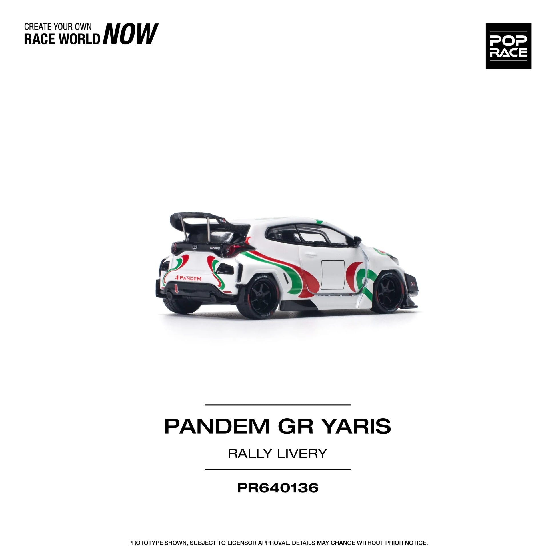 Rear view of Pop Race Toyota GR Yaris Pandem Rally Livery – 1:64 diecast model car