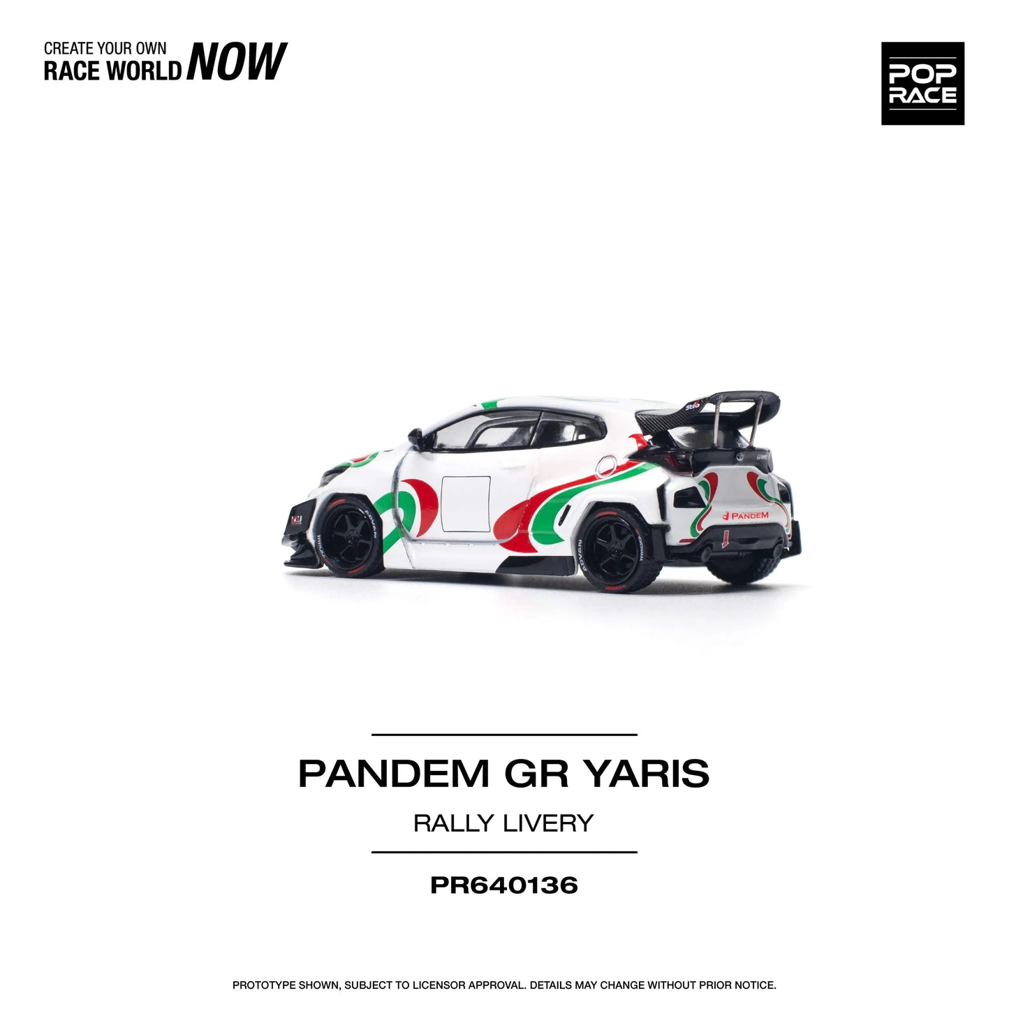 Rear view of Pop Race Toyota GR Yaris Pandem Rally Livery – 1:64 diecast model car