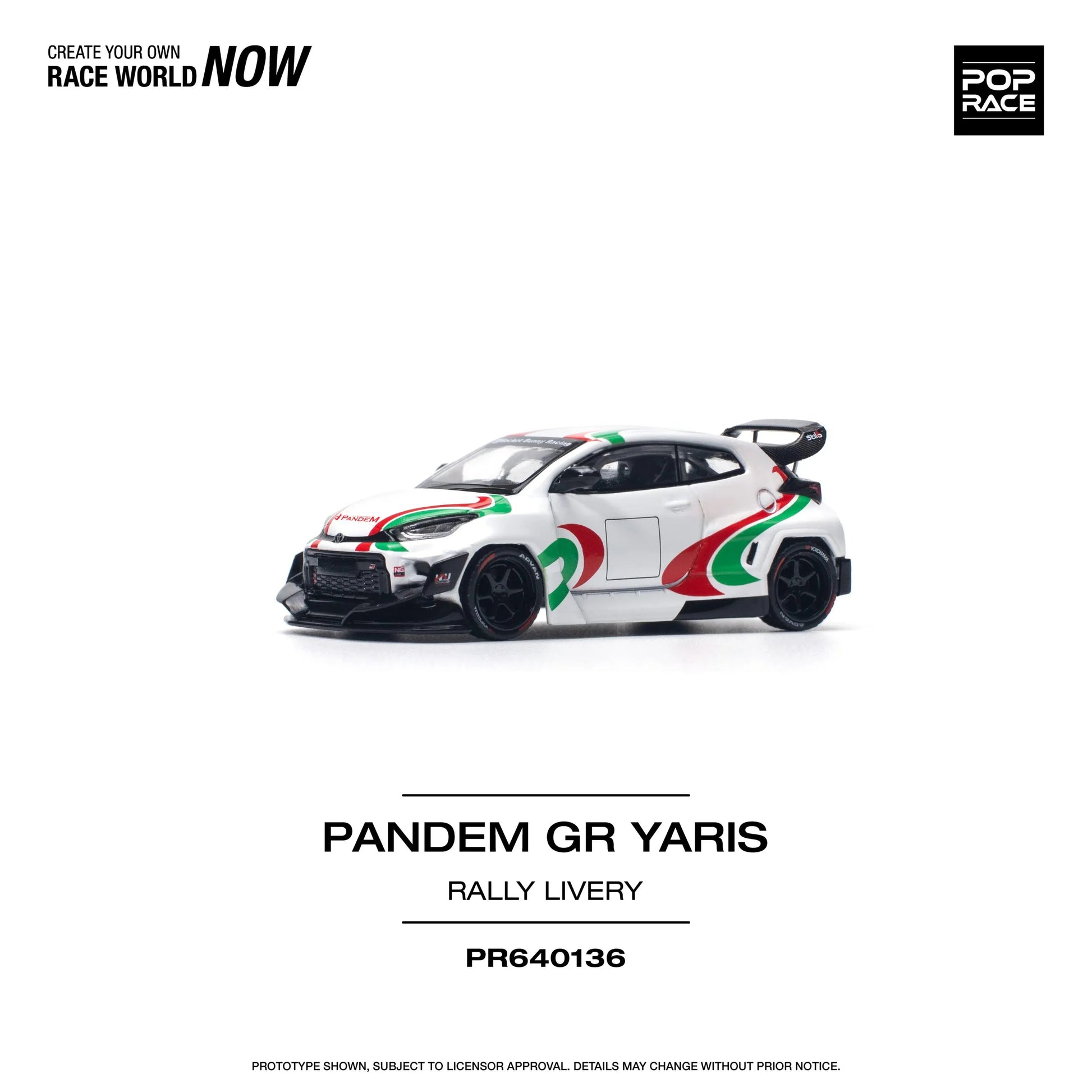 Pop Race GR Yaris Pandem Rally Livery diecast – Left side angle with rally decals