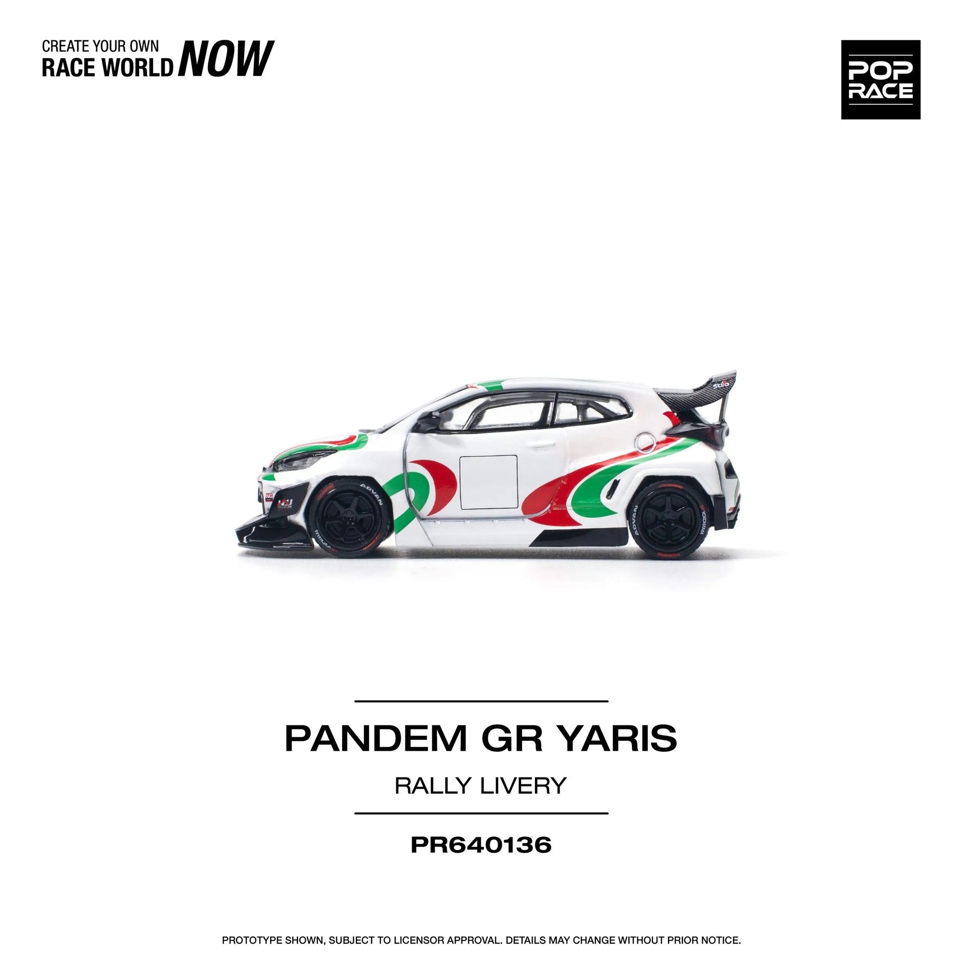 Pop Race GR Yaris Pandem Rally Livery diecast – Left side angle with rally decals