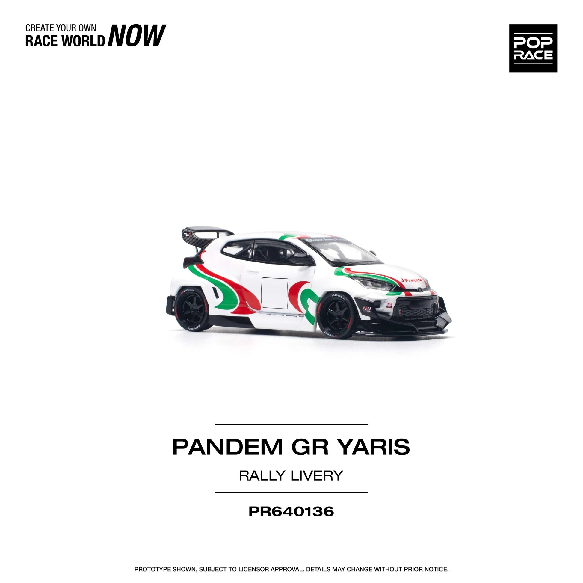 Pop Race Toyota GR Yaris Pandem 1:64 diecast – Right profile with widebody kit