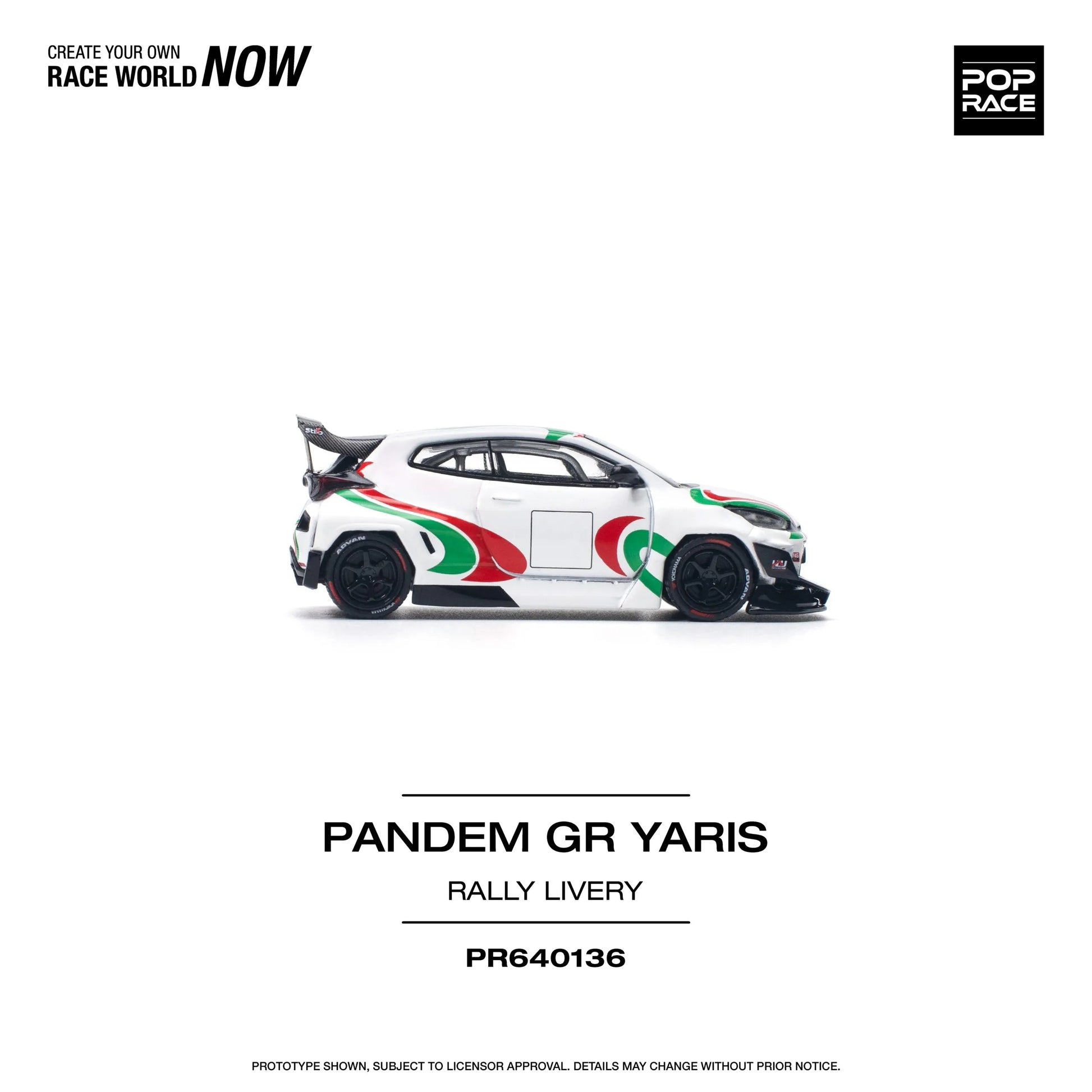 Pop Race Toyota GR Yaris Pandem 1:64 diecast – Right profile with widebody kit