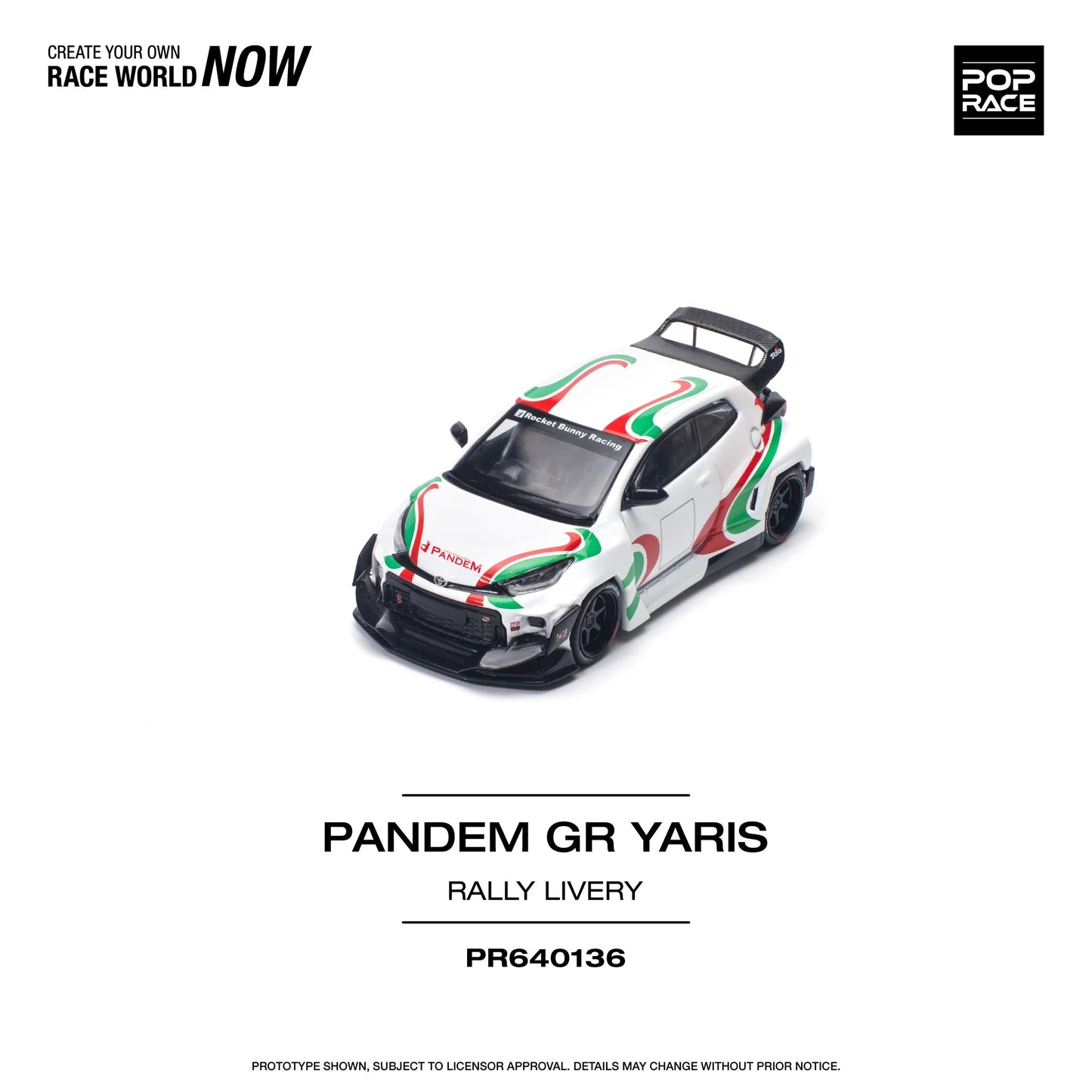 Top view of unboxed Toyota GR Yaris Pandem Rally Livery diecast by Pop Race