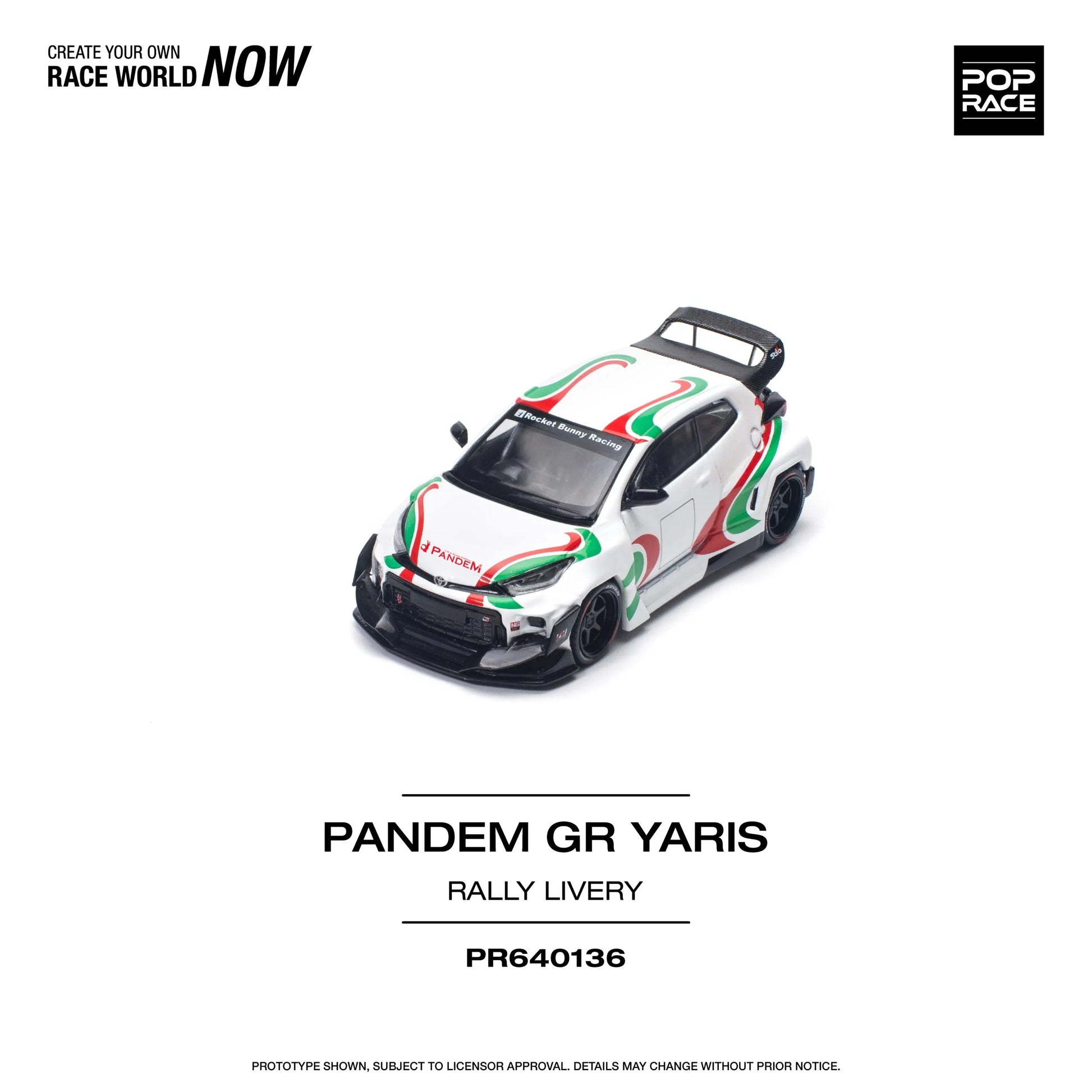 Top view of unboxed Toyota GR Yaris Pandem Rally Livery diecast by Pop Race