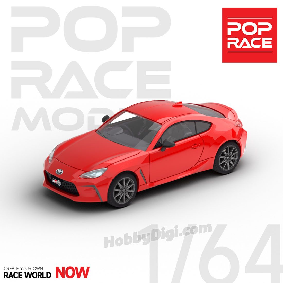 Pop Race Toyota GR86 2022 Track Red 1:64 diecast – Front display angle