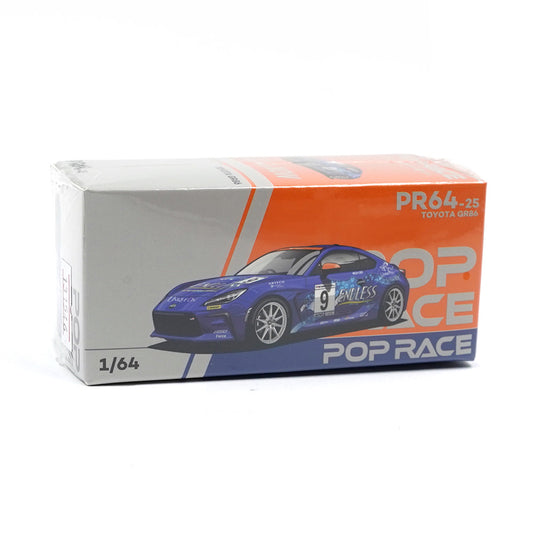 Front view of Toyota GR86 Endless 1:64 diecast model box by Pop Race