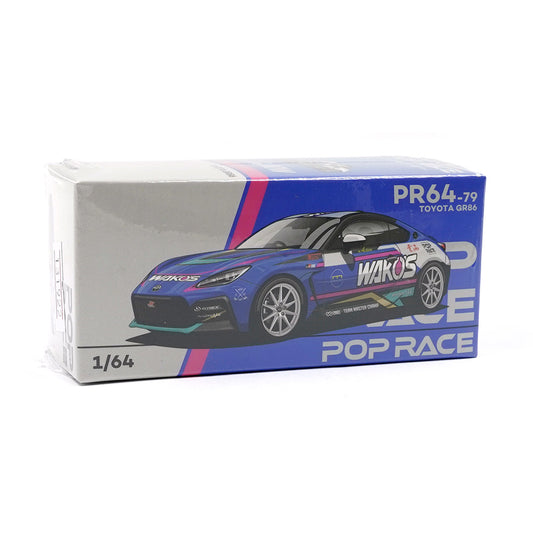 Front view of Toyota GR86 TMC Wakos Macau GP 2023 1:64 diecast car by Pop Race box