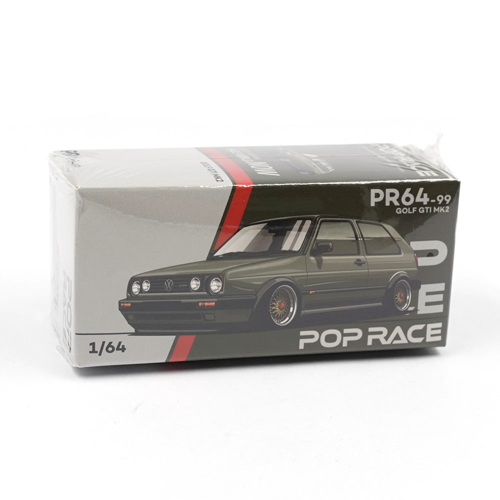Boxed Pop Race Volkswagen Golf GTI MK2 Green 1:64 diecast – Front view