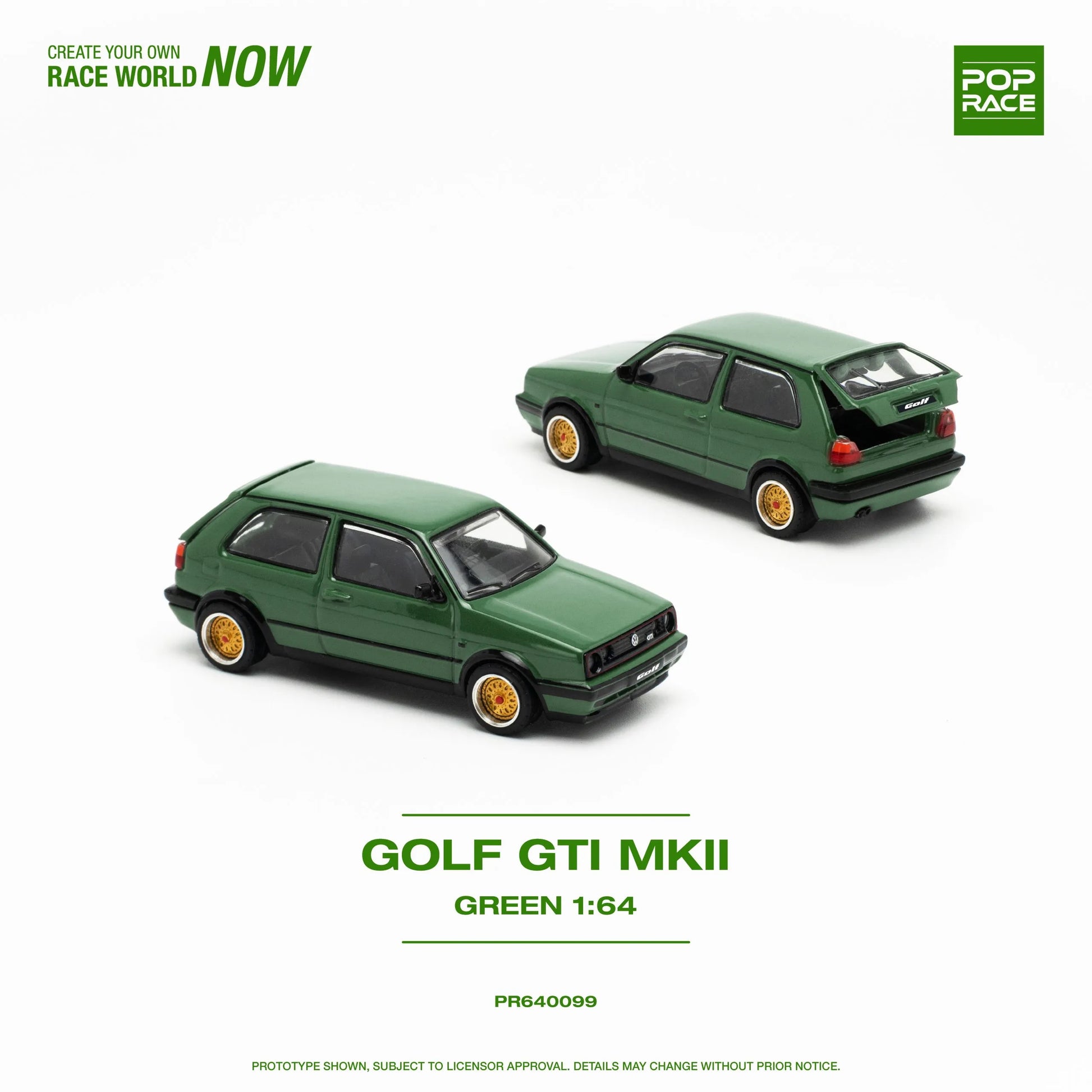 Unboxed Pop Race Volkswagen Golf GTI MK2 Green diecast – Front angle