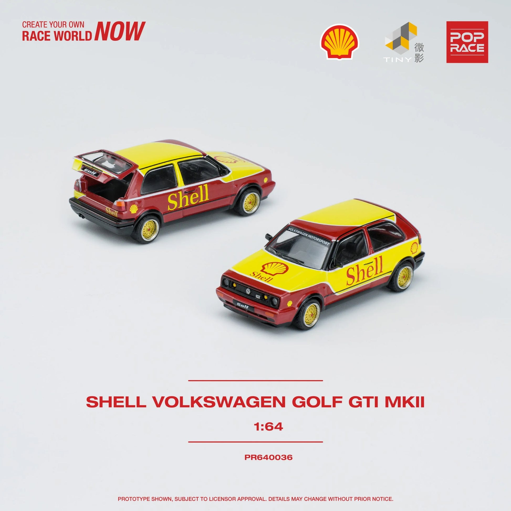 Pop Race x Tiny Shell VW Golf GTI MK2 1:64 diecast – Front angle on display