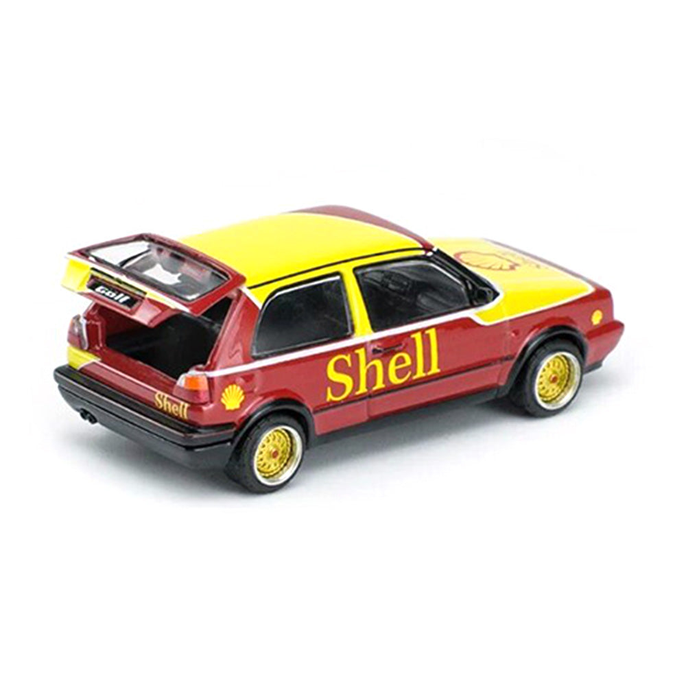 VW Golf GTI MK2 diecast model by Pop Race – Rear view out of box in display setup