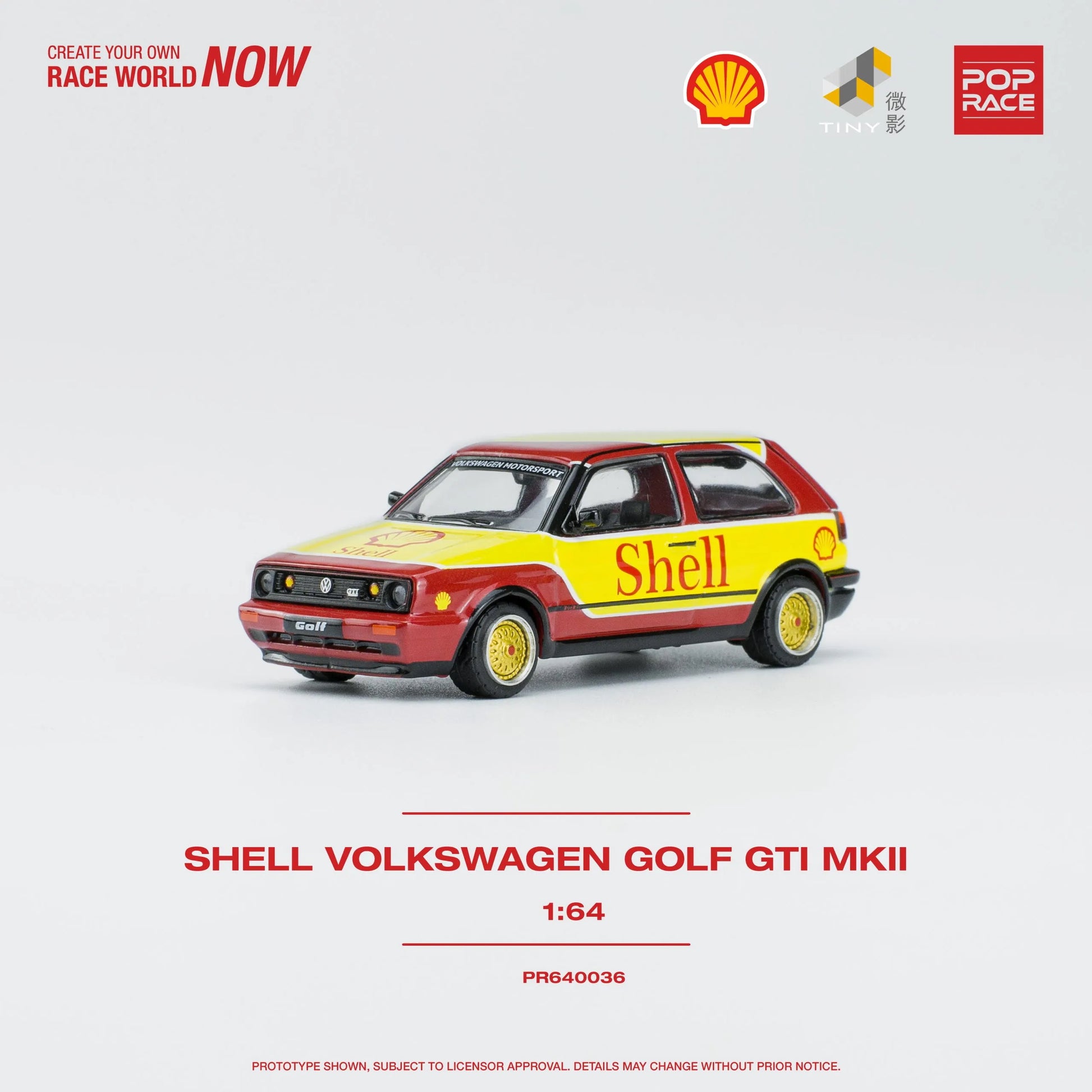 Pop Race VW Golf GTI MK2 1:64 diecast model car – Front of unboxed view