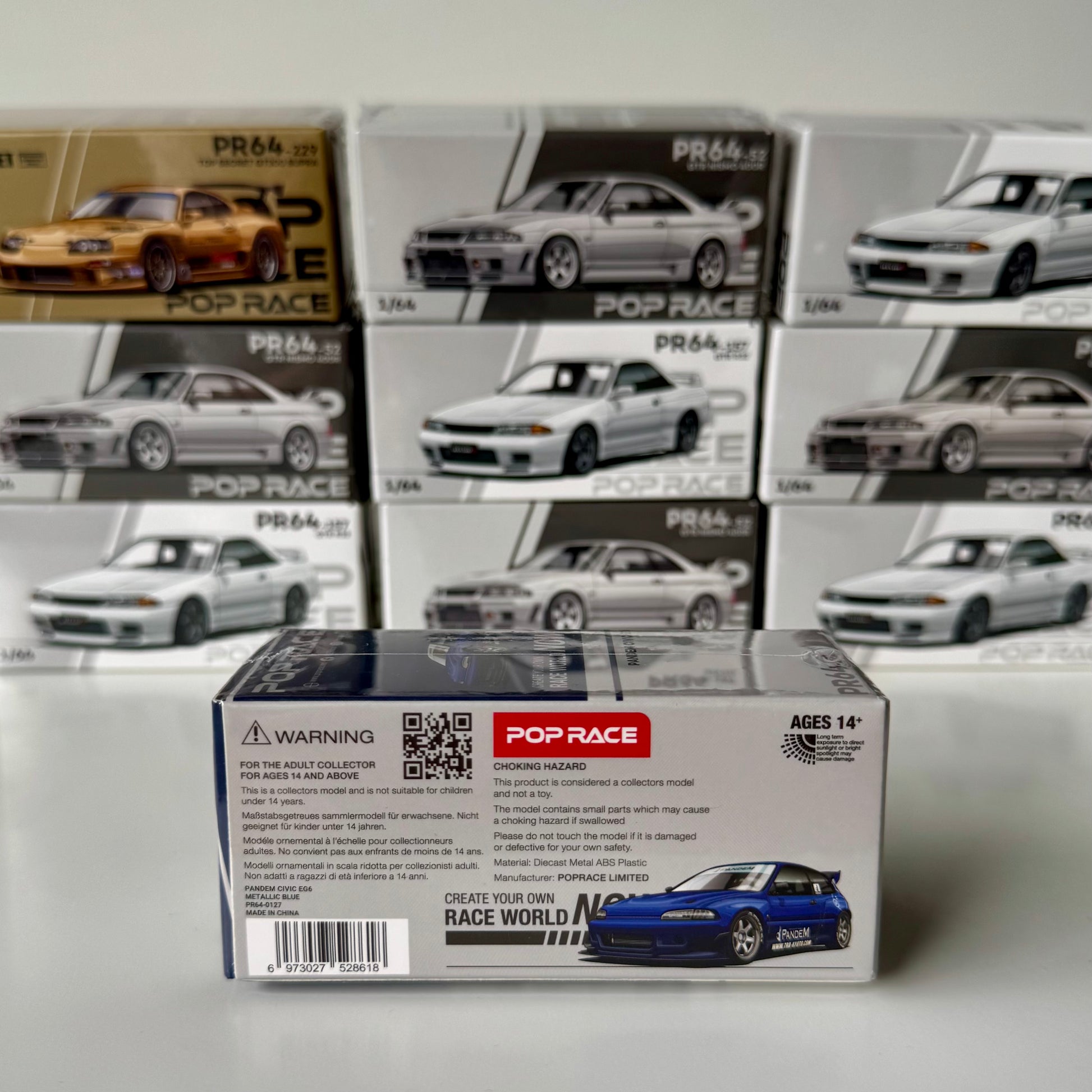 Rear box view of 1:64 Pop Race Honda Civic EG6 Pandem Metallic Blue