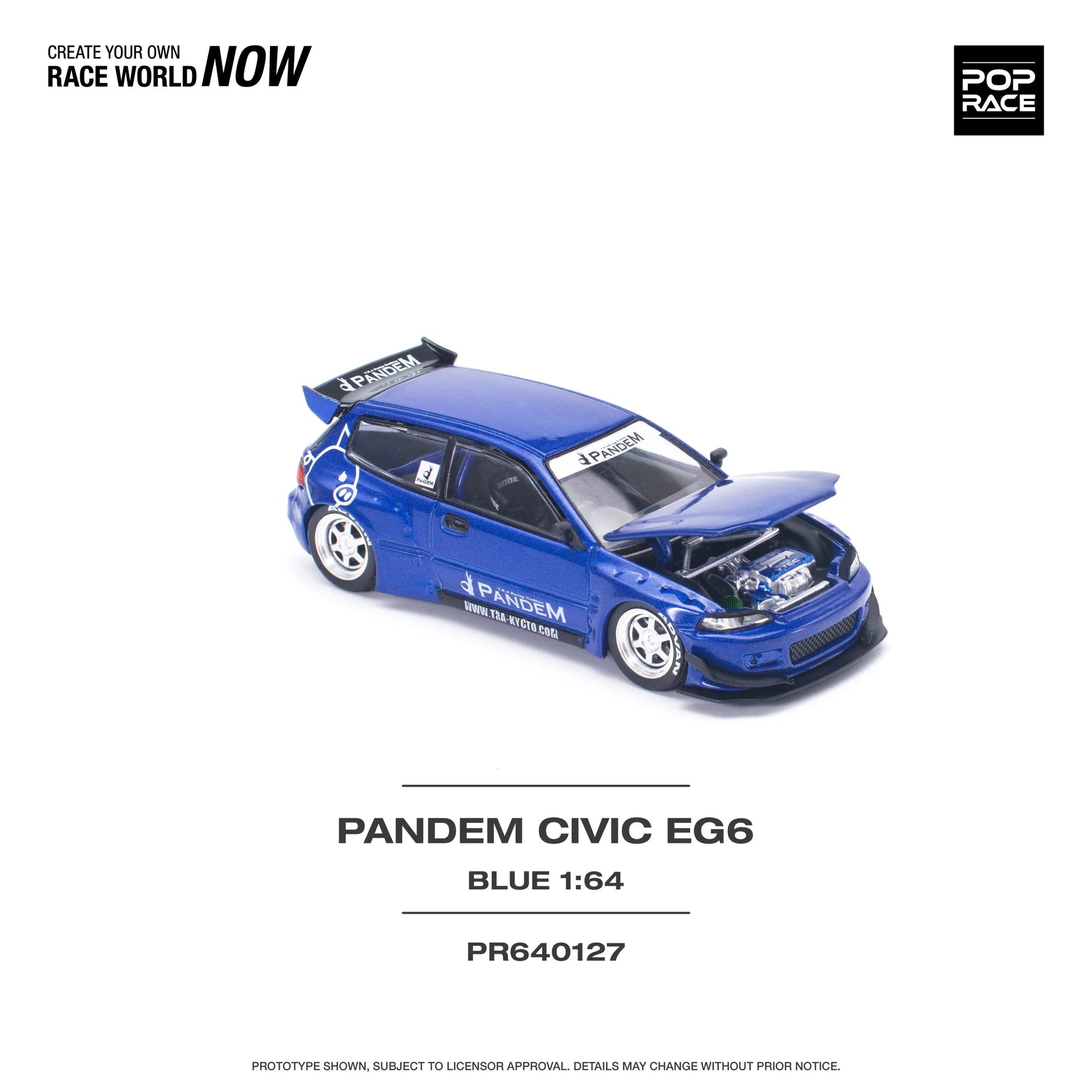 Honda Civic EG6 Pandem V1.5 in Metallic Blue out of box front angle with hood open