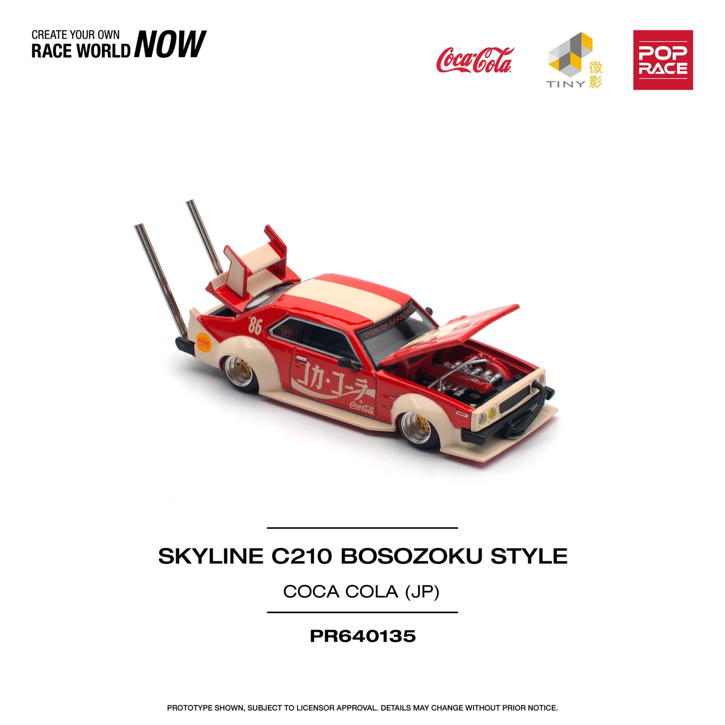 Pop Race Nissan Skyline C210 Kaido Racer open hood showing engine detail