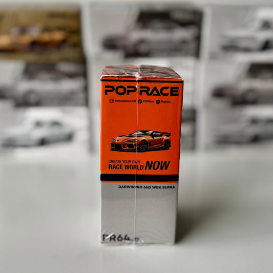 Side angle of Pop Race Supra A90 Darwin Pro 66G diecast model in packaging