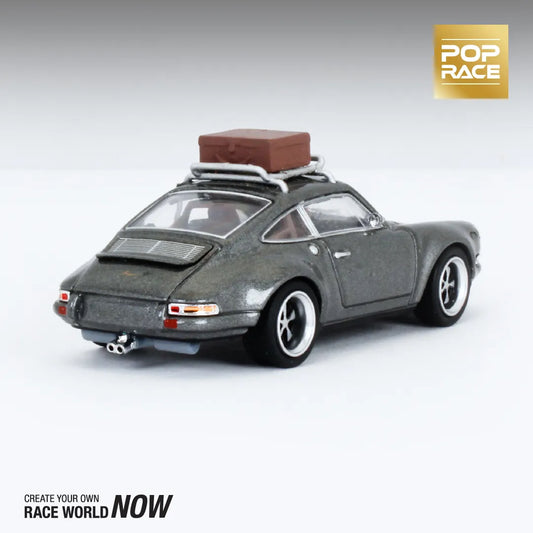 Side profile of Pop Race Porsche Singer 911 Grey 1:64 diecast