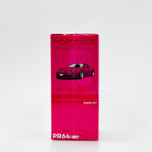 RWB 997 Pink 1:64 Diecast Model Car by Pop Race Boxed Side Angle