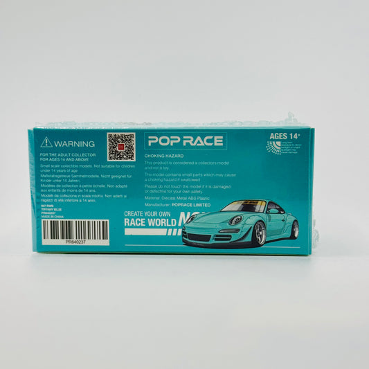 RWB 997 Tiffany Blue Diecast Model Car 1:64 by Pop Race Boxed Rear View