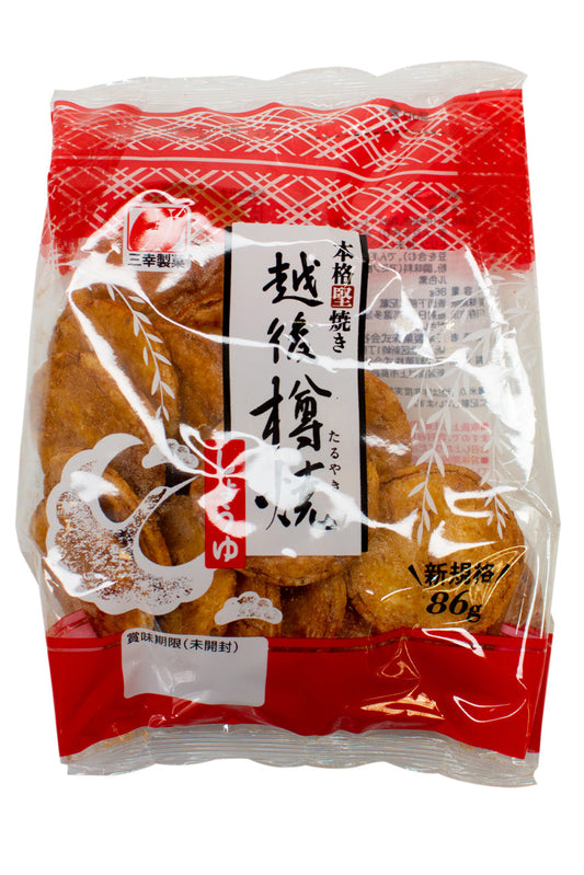 Sanko Echigo Taruyaki soy sauce flavored rice crackers 96g packaging