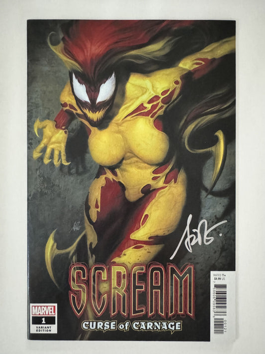 Cover of Scream: Curse of Carnage Comic Book Issue #1, published in 2020, featuring artwork signed by Stanley “Artgerm” Lau.