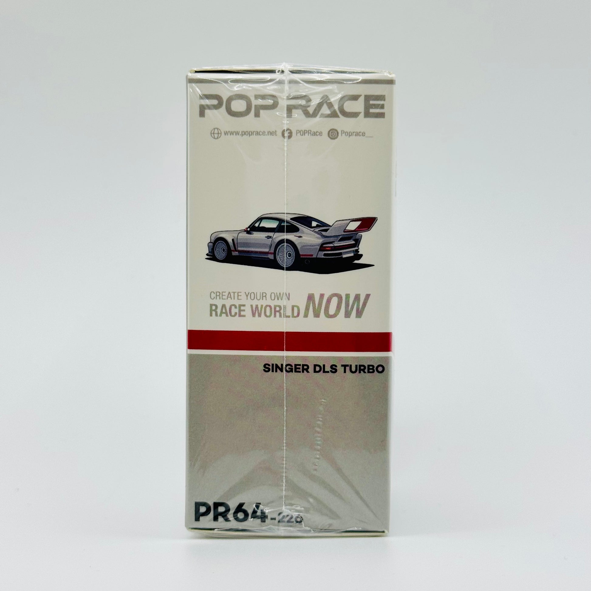 Side boxed profile of Pop Race Singer DLS Turbo Track White model car