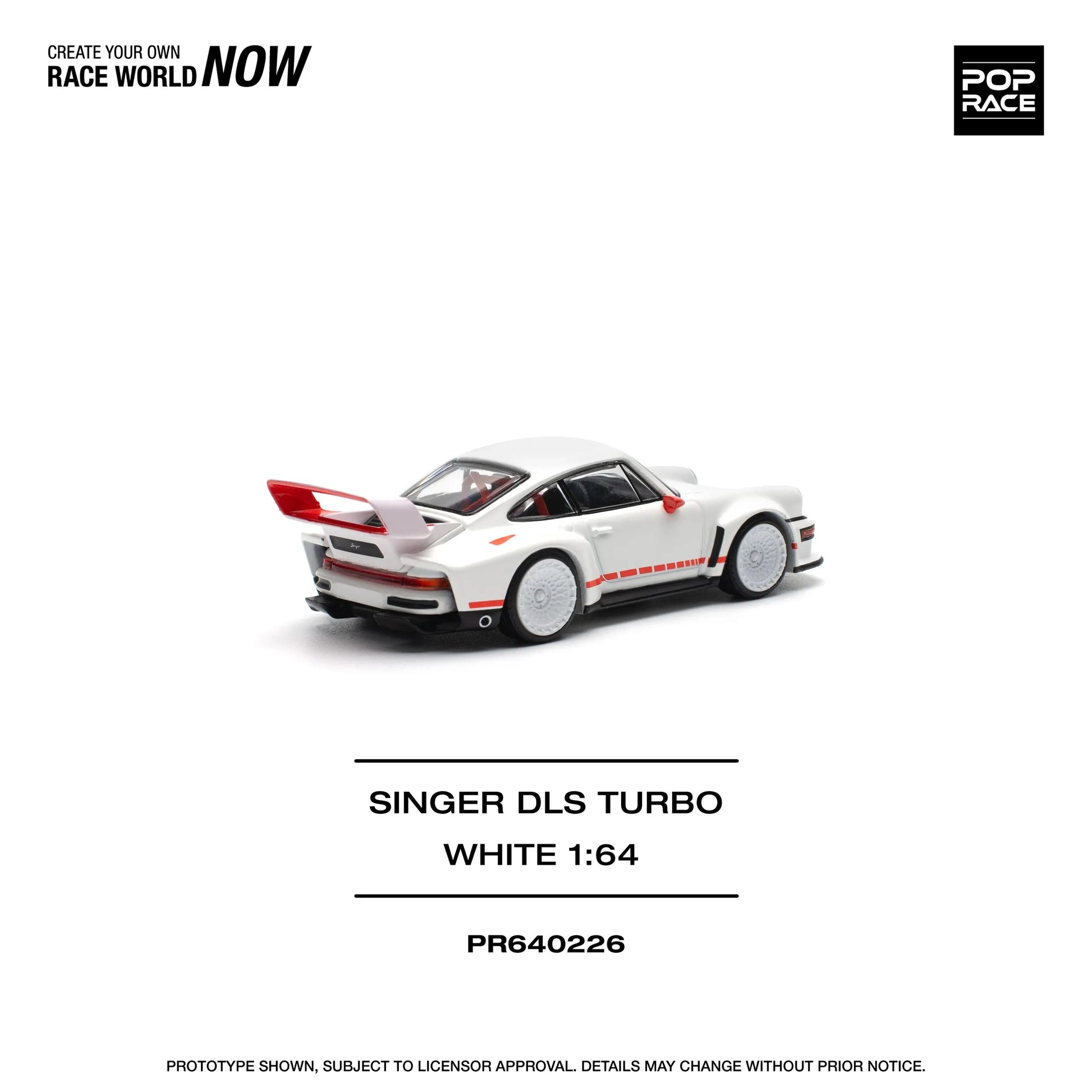 Rear view of Pop Race Singer DLS Turbo Track White 1:64 diecast collectible