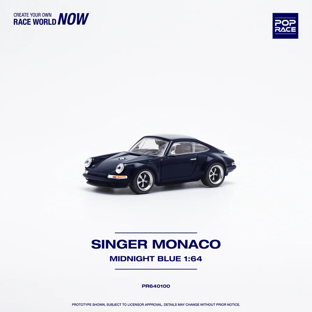 Left side view of Singer Monaco Midnight Blue 1:64 diecast car