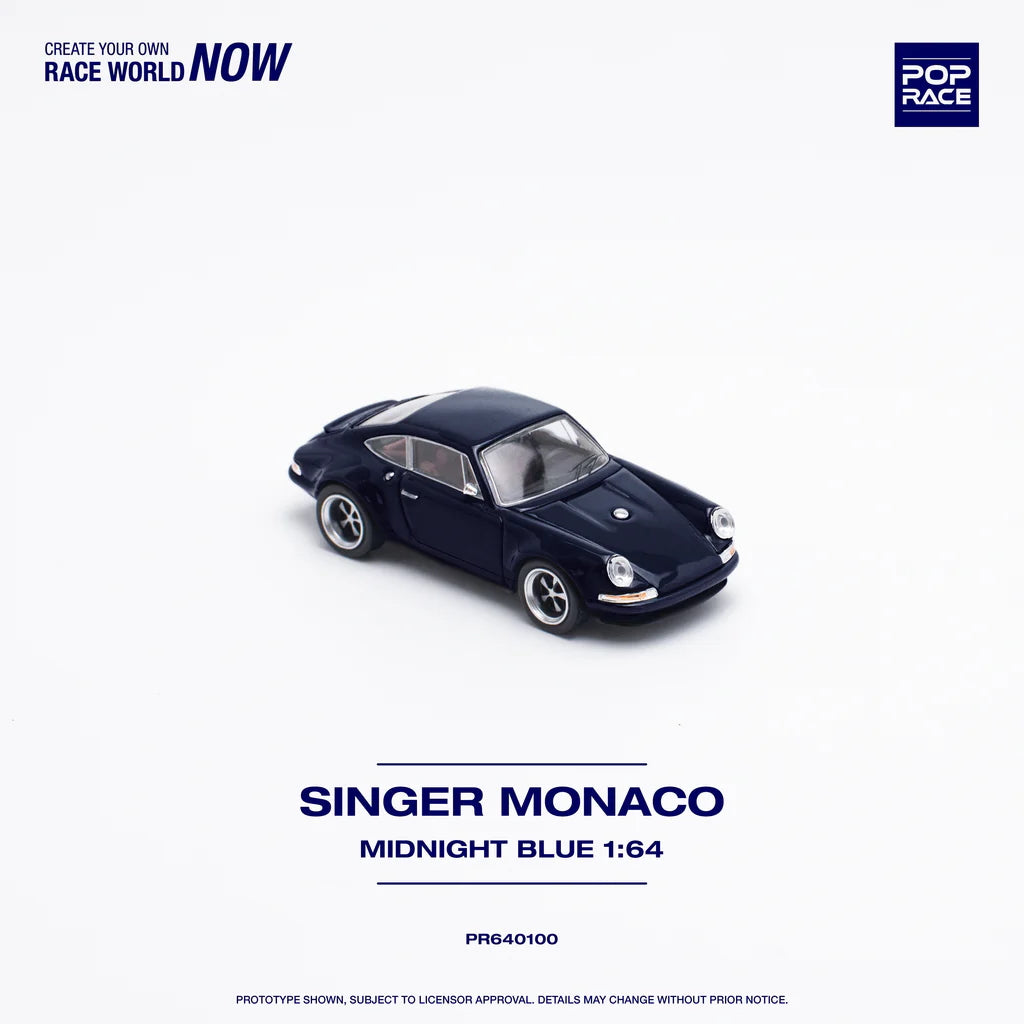 Top view of Singer Monaco Midnight Blue 1:64 diecast model by Pop Race