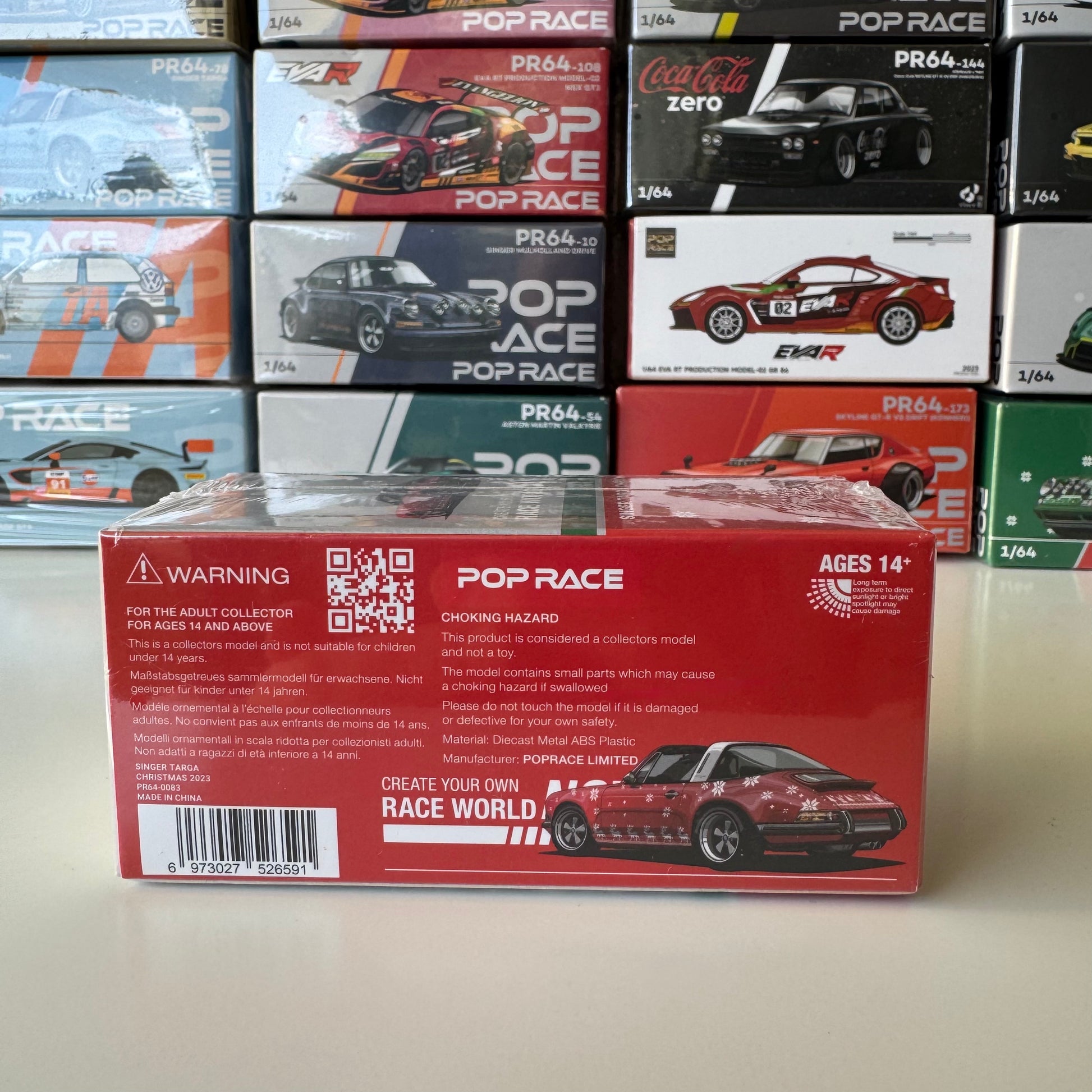 Rear view of Pop Race Singer Targa Christmas 2023 diecast car