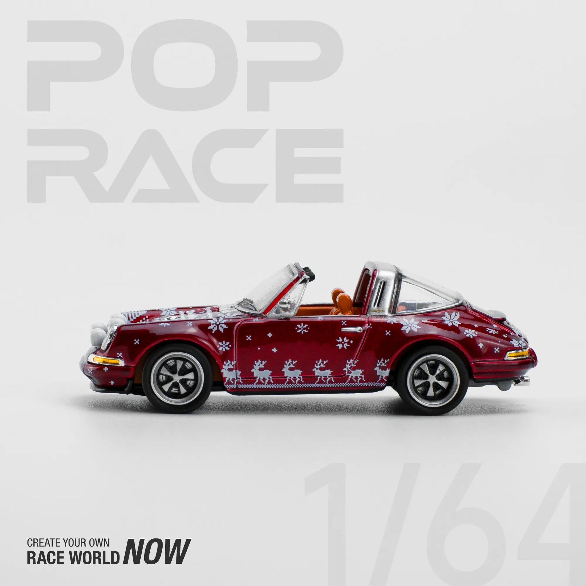 Side profile of Singer Targa 1:64 Christmas Edition diecast model unboxed