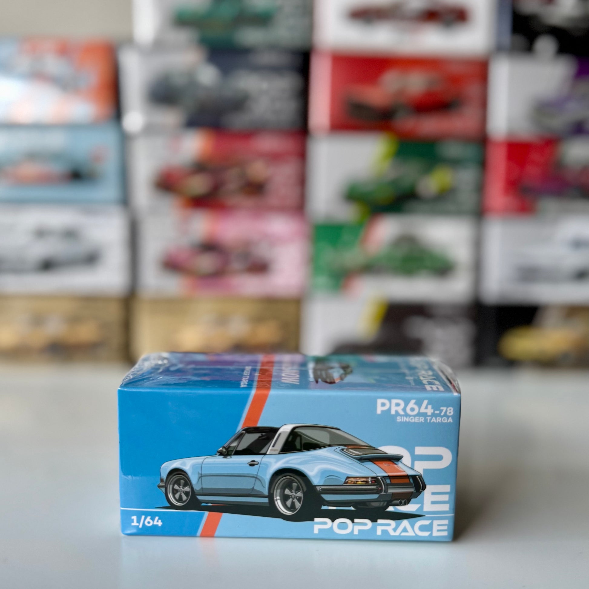 Front view of Pop Race Singer Targa Gulf 1:64 diecast car