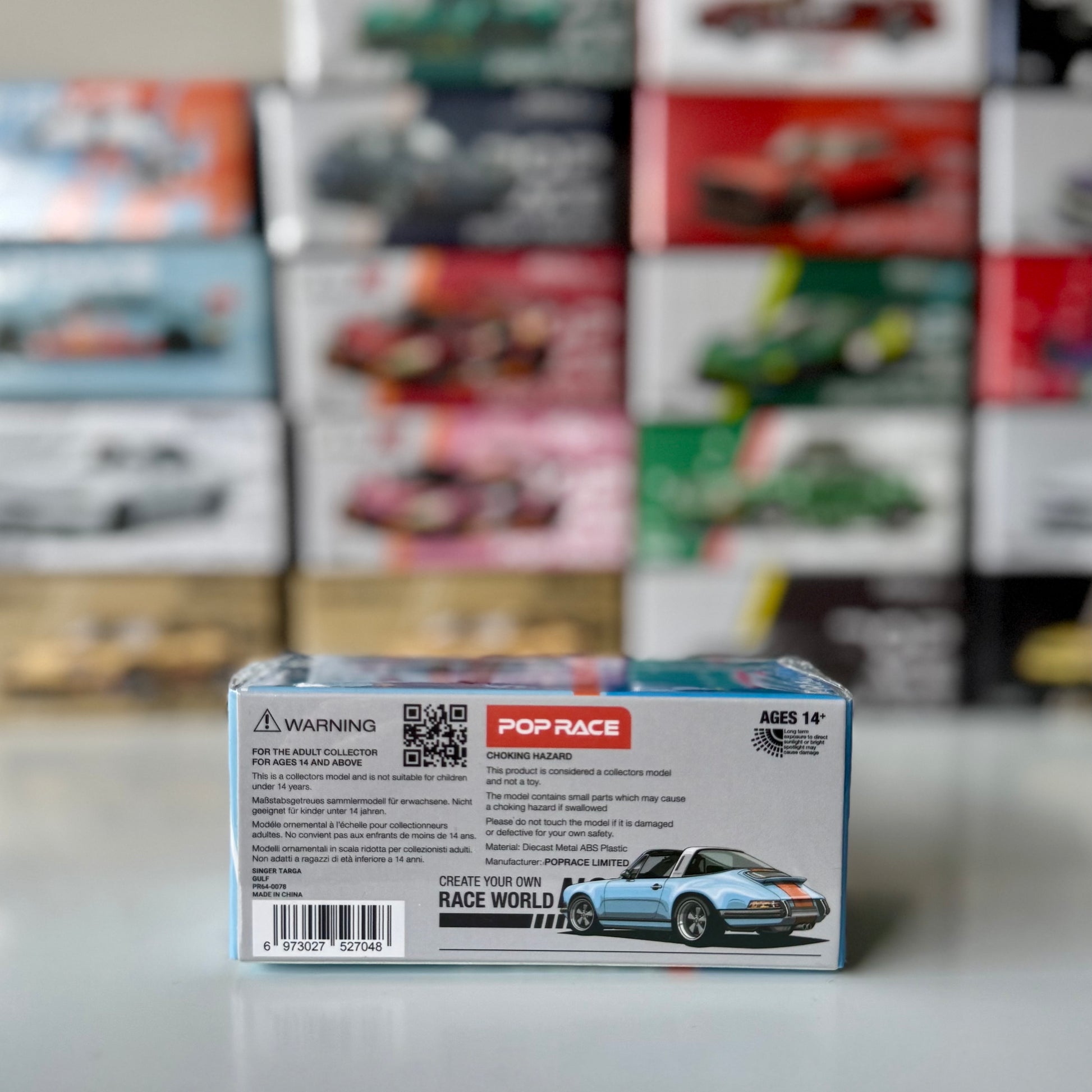 Rear angle of Singer Targa Gulf 1:64 diecast collectible