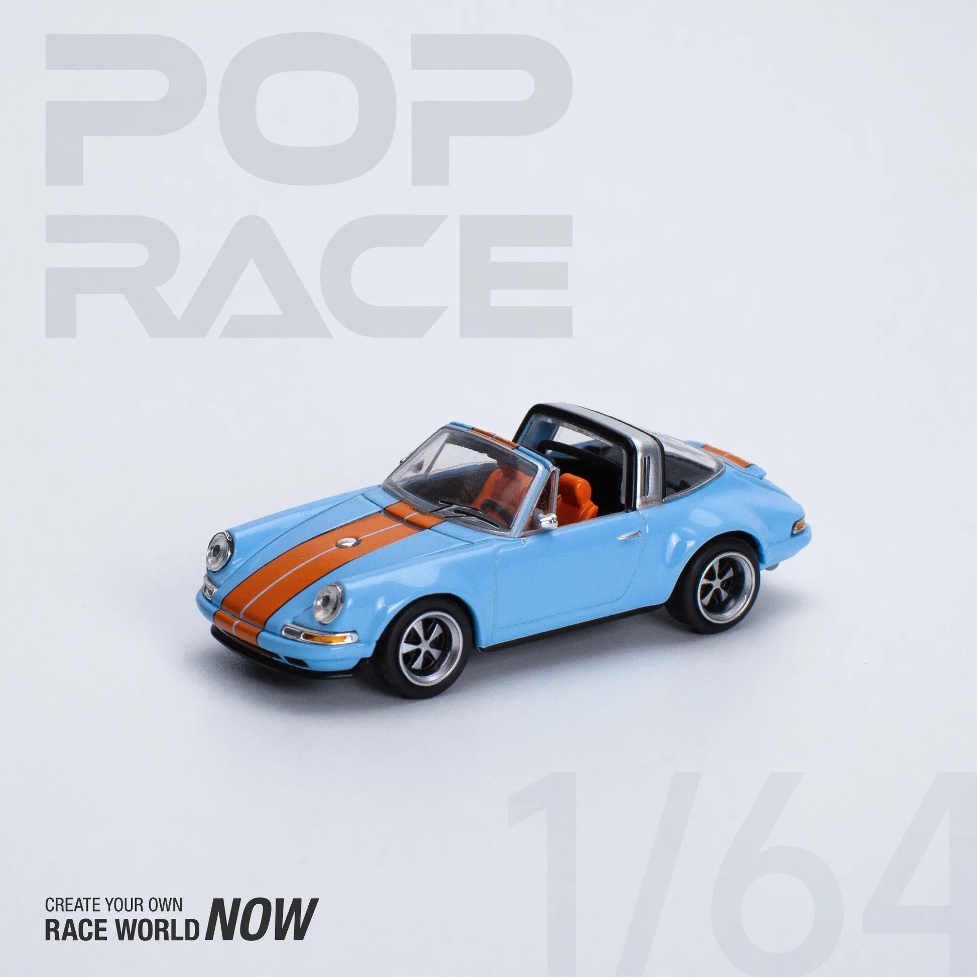 Top-down view of Pop Race Singer Targa in Gulf colors