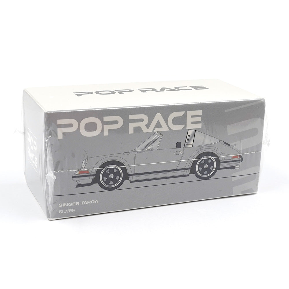 Singer Targa Silver 1:64 diecast model by Pop Race, front boxed view