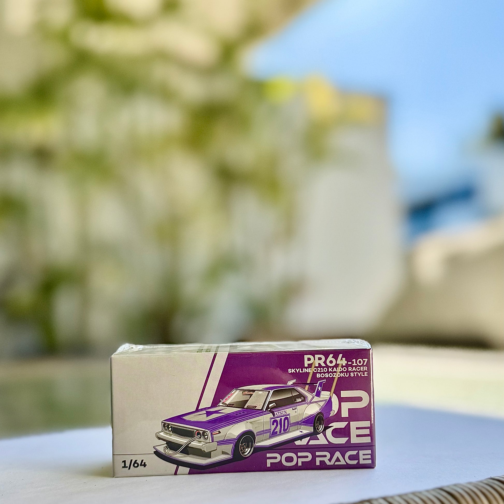 Panoramic View from front of Skyline C210 Kaido Racer 1:64 diecast model by Pop Race