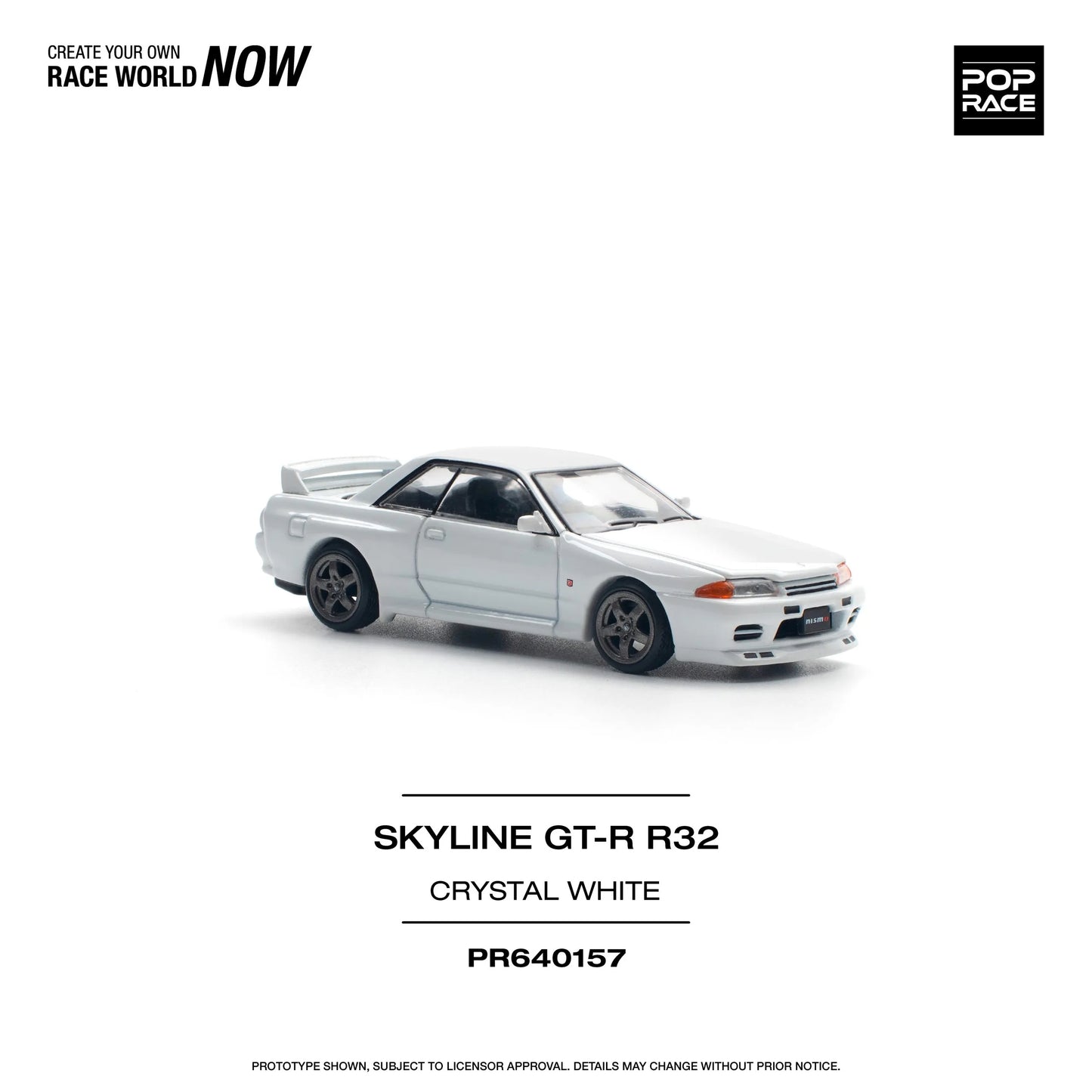 Angled view showing body lines of Pop Race R32 model unboxed