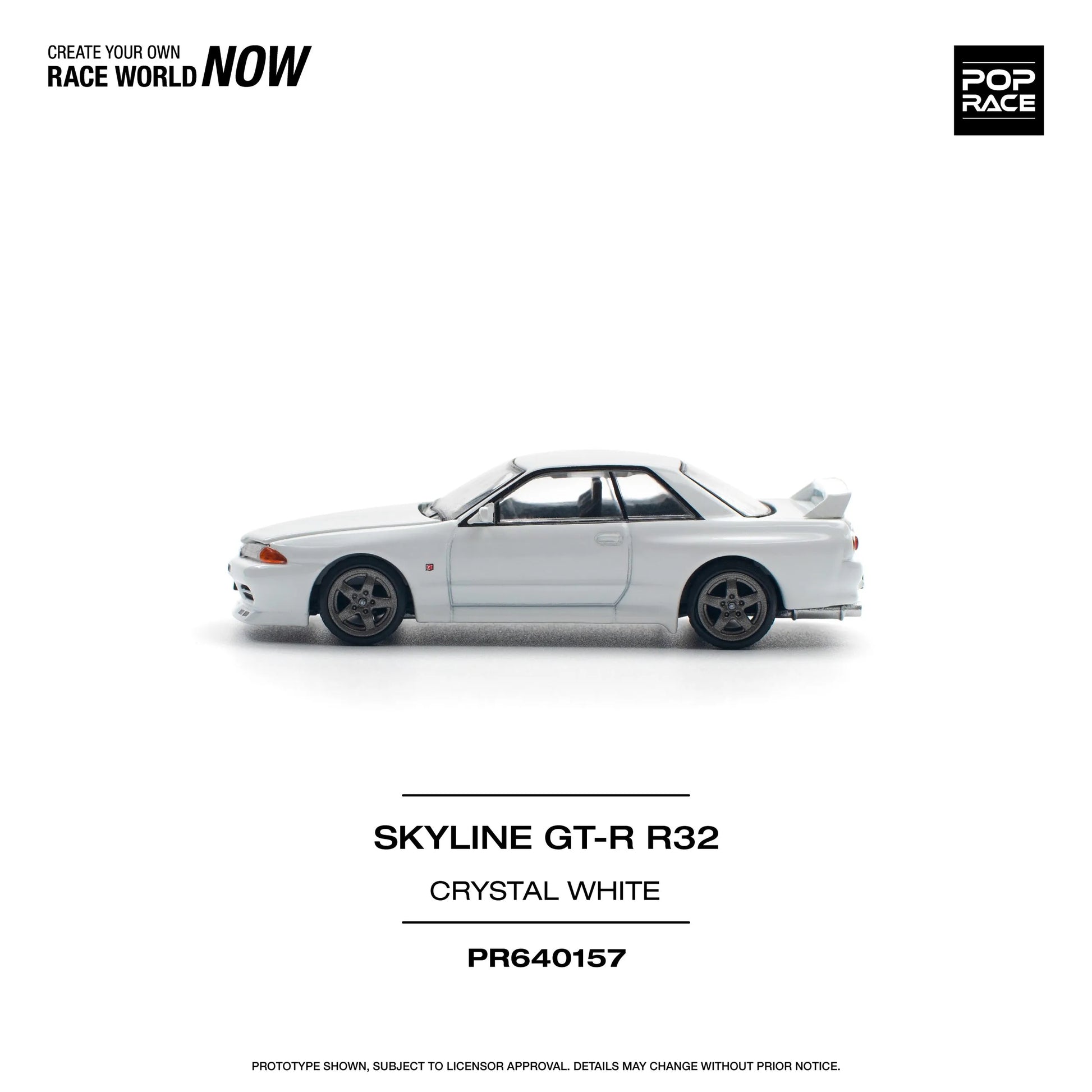 Side profile of Skyline GT-R R32 Crystal White 1:64 model unboxed