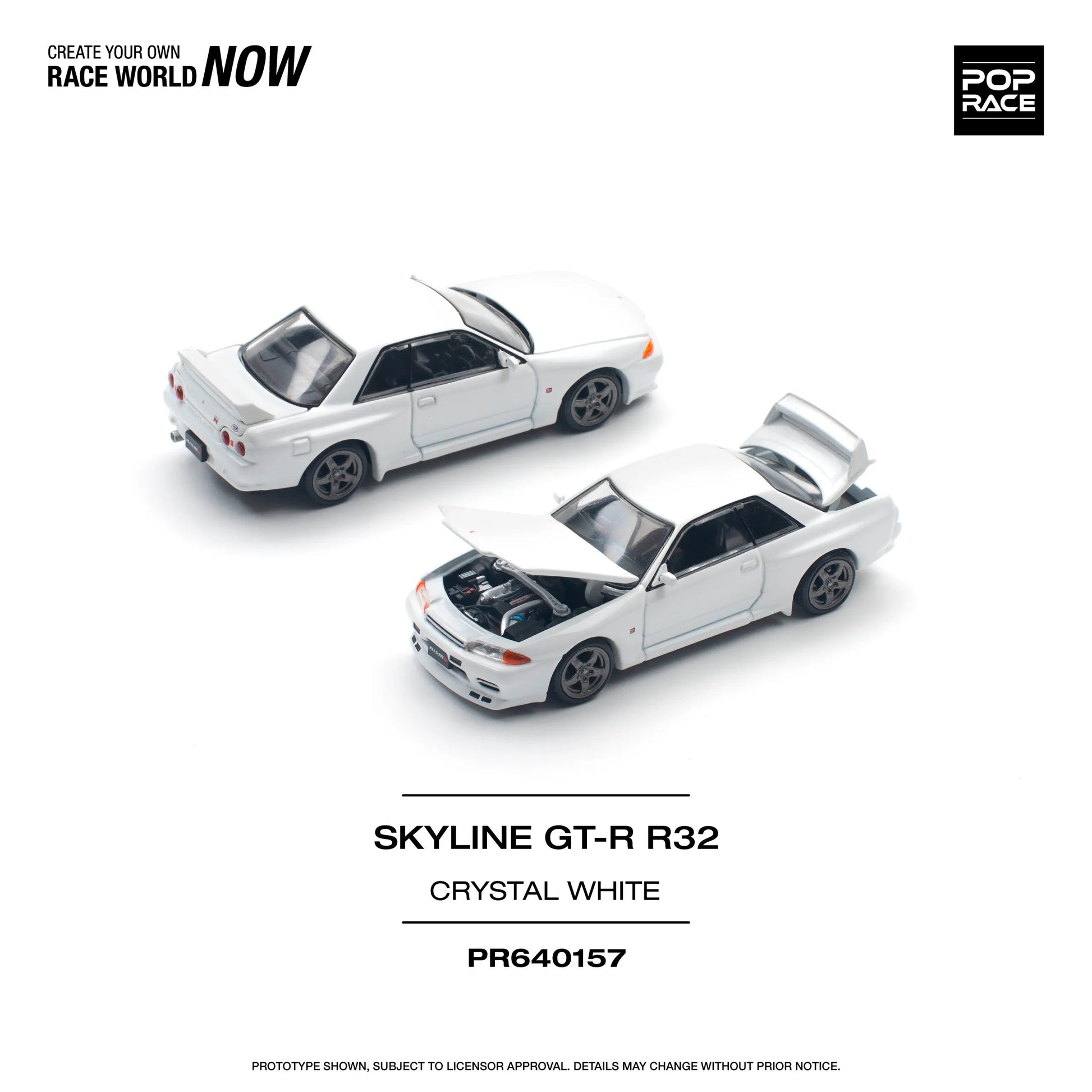 Nissan Skyline GT-R R32 Crystal White front and back view diecast unboxed